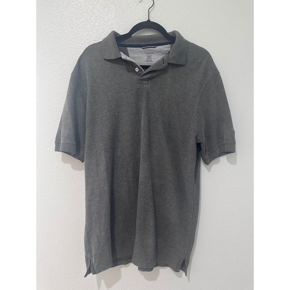 Haggar Mens Polo Shirt Medium Gray Short Sleeve 100% Cotton Pique Classic Fit